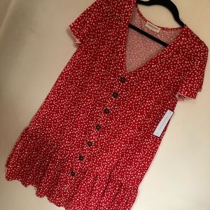 Dotted Print Button Front Mini Dress